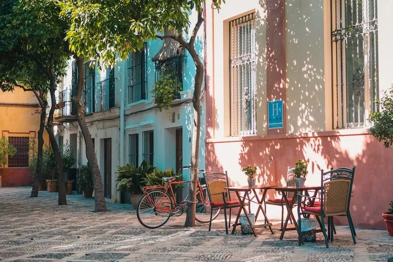 Quaint and quiet neighborhood street view in Spain